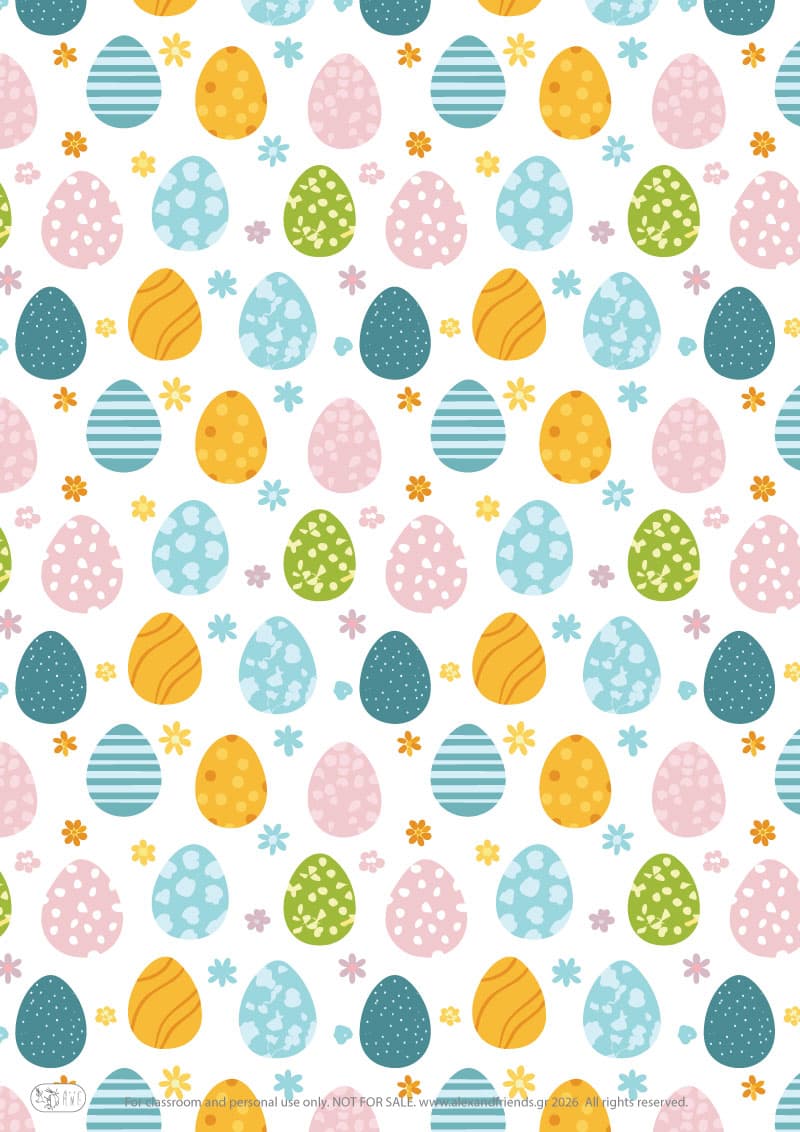 Easter eggs. Printable wrapping paper for Easter with Easter and spring motifs. 