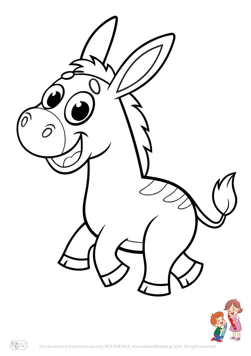 Donkey. Animal coloring pages for preschoolers