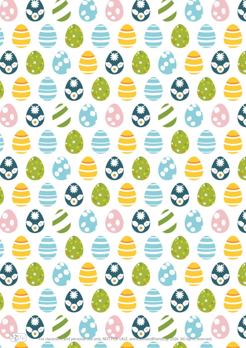 Easter eggs. Printable wrapping paper for Easter with Easter and spring motifs. 