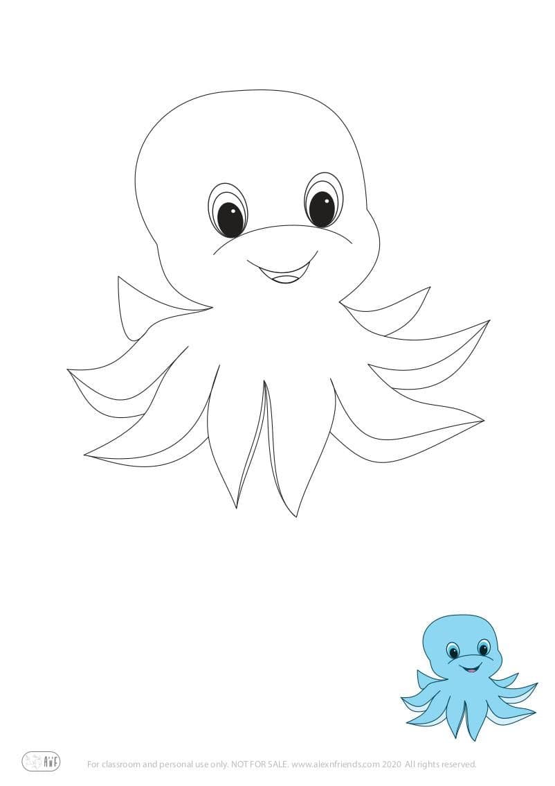 Learning activity for kids. Free printable coloring page of an octopus.