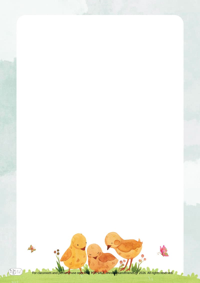 Chicks. Printable Easter writing paper for kids with festive spring designs