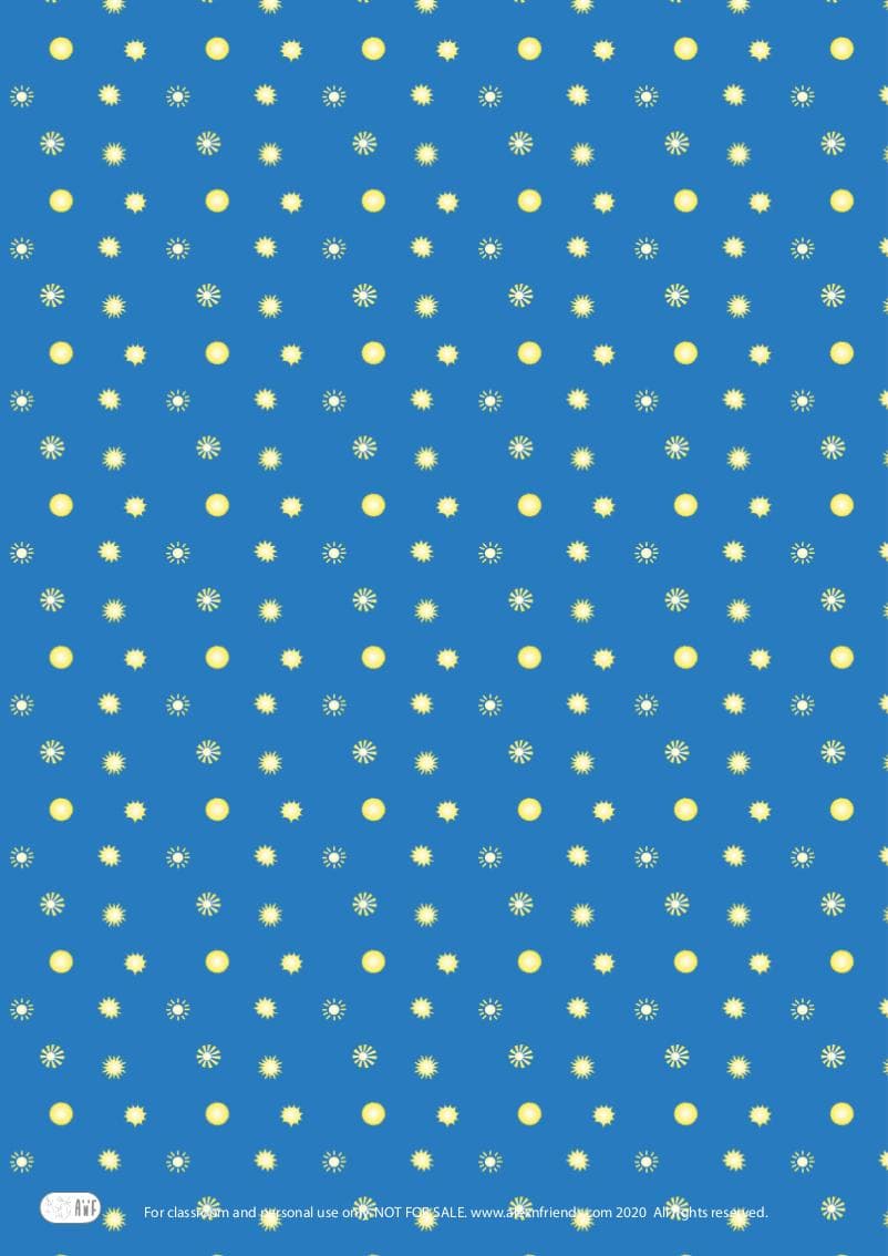 Free printable wrapping paper for Easter with Easter and spring motifs. Yellow flowers in blue background.