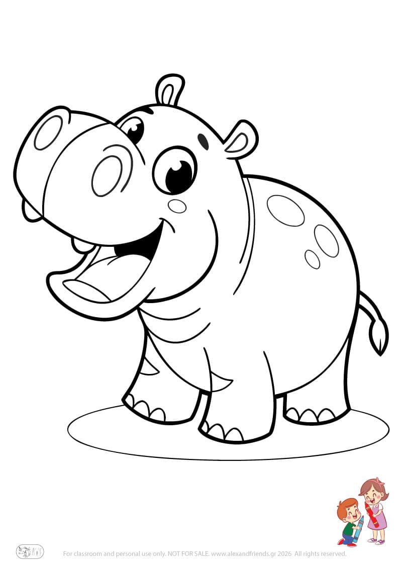Hippo. Animal coloring pages for preschoolers