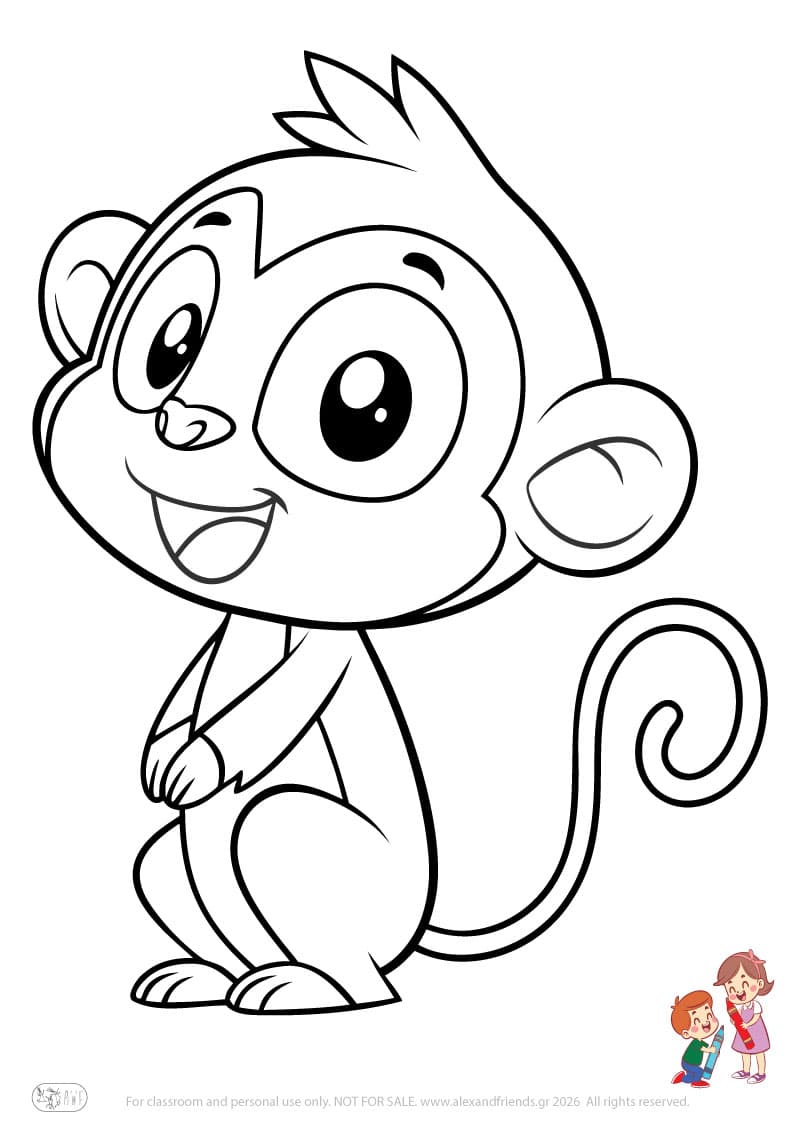 Monkey. Animal coloring pages for preschoolers