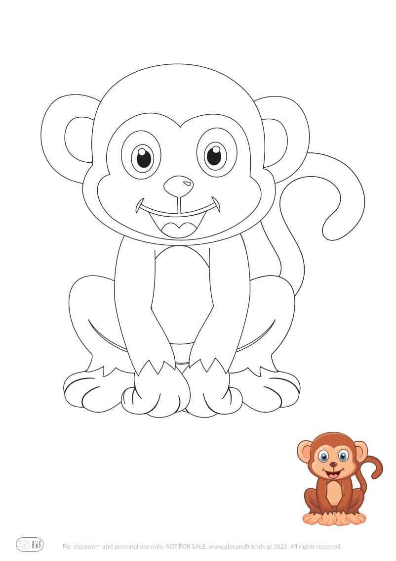Free Coloring Pages for kids toddlers preschool kindergarten. Monkey.