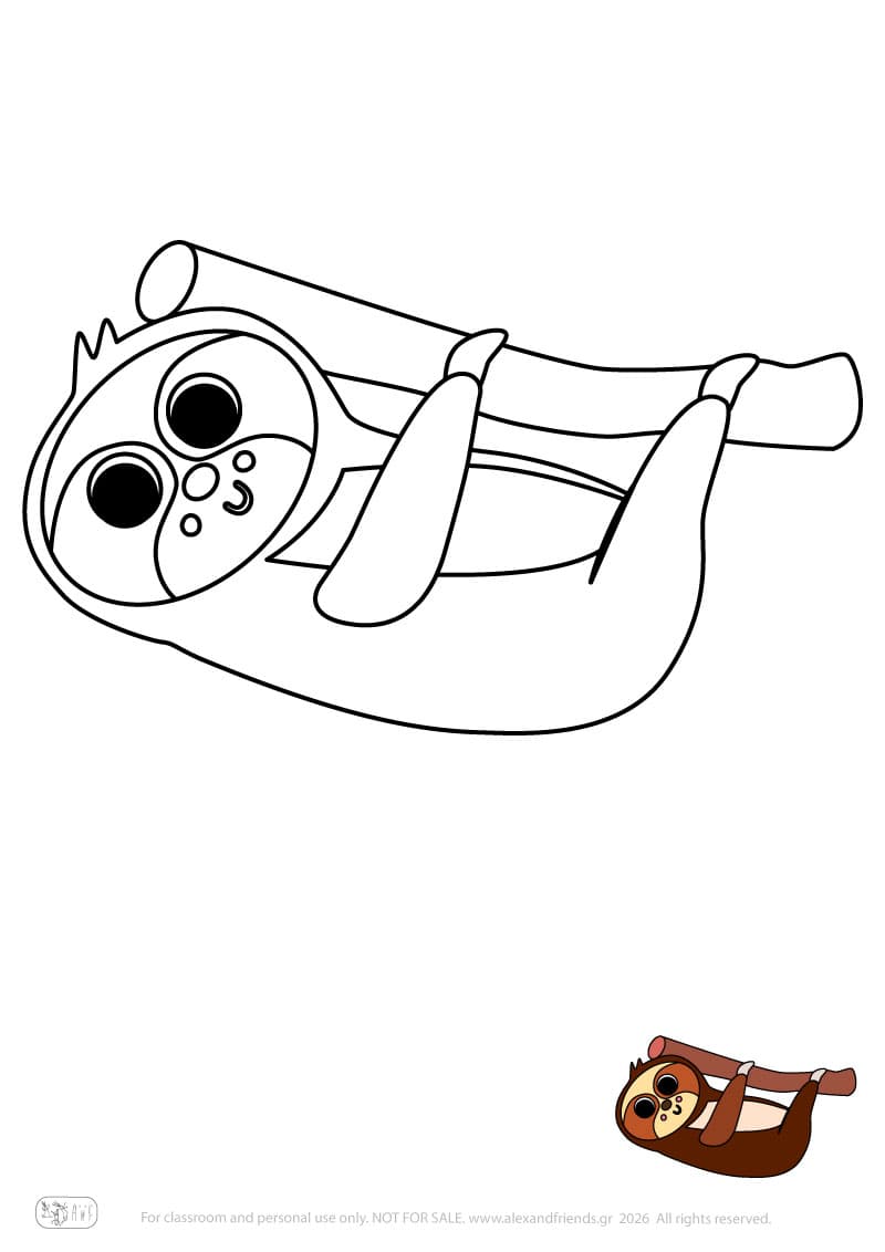 Sloth. Printable animal coloring pages for preschoolers collection – Alex'n'Friends