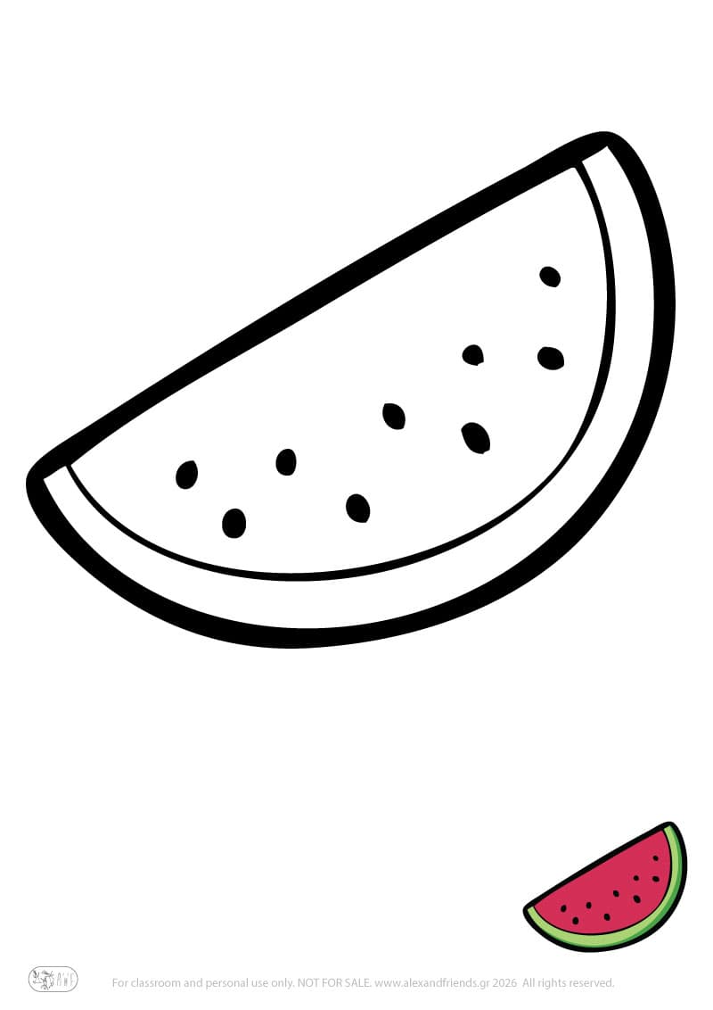 Εκπαιδευτική δραστηριότητα για παιδιά. Δωρεάν εκτυπώσιμο φύλλο ζωγραφικής με καρπούζι