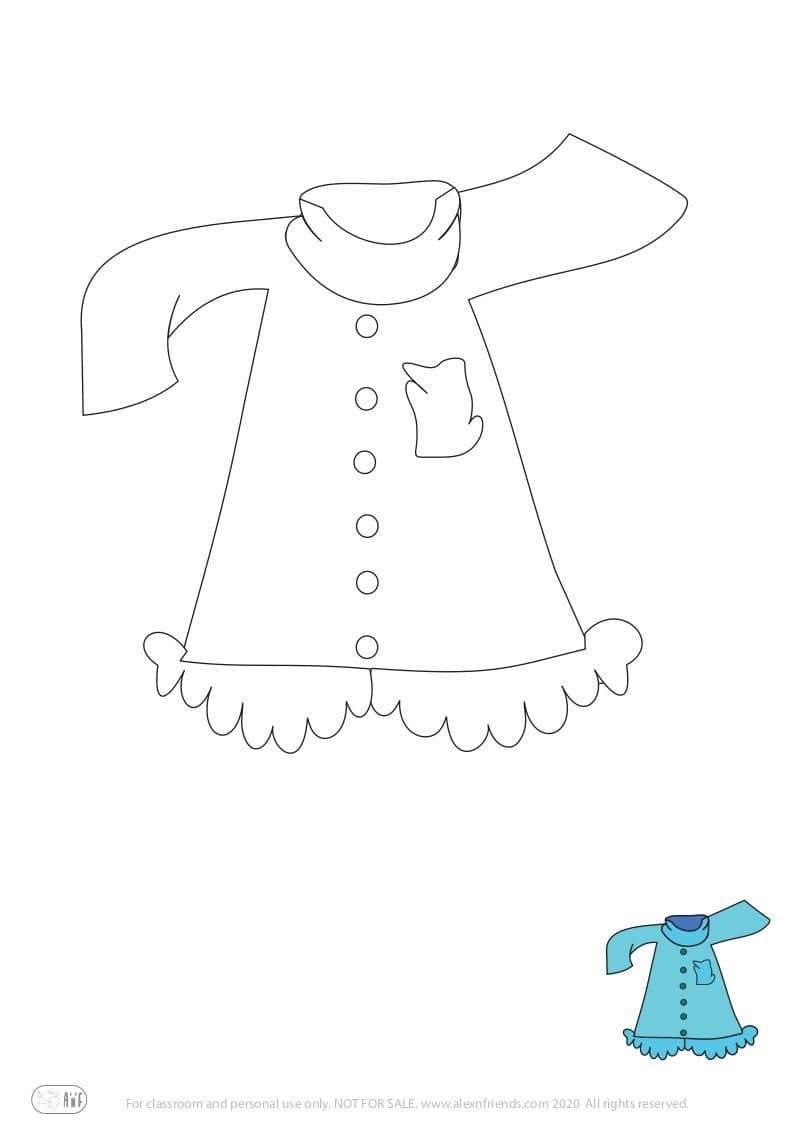 Learning activity for kids. Free printable coloring page of a dress