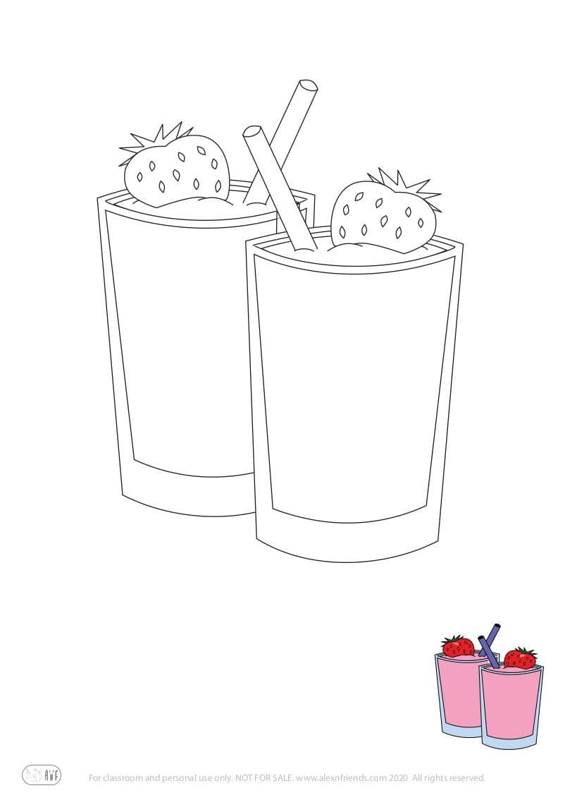 Learning activity for kids. Free printable coloring page of a strawberry smoothie
