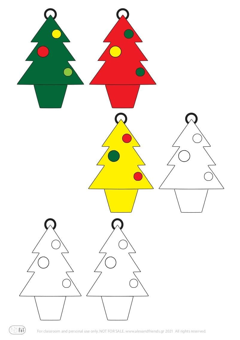 Free printable craft for kids for the holidays. Christmas and New Year's. Decorative Christmas trees for the Christmas tree.