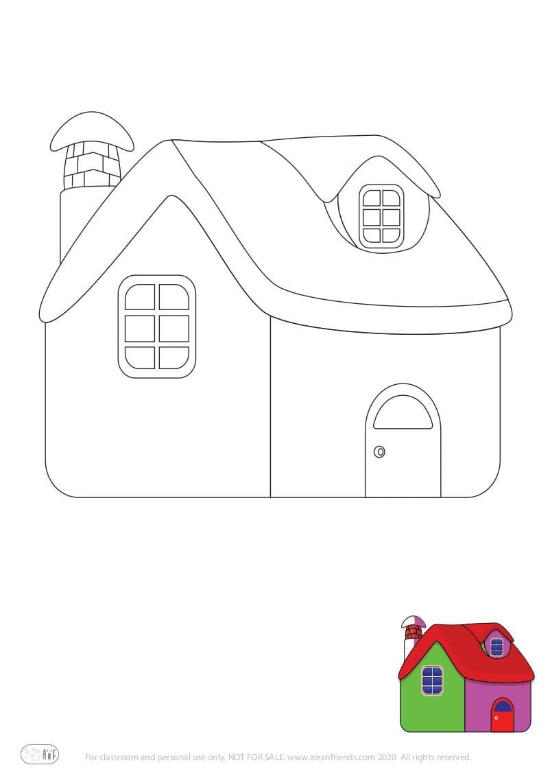 Learning activity for kids. Free printable coloring page of a house
