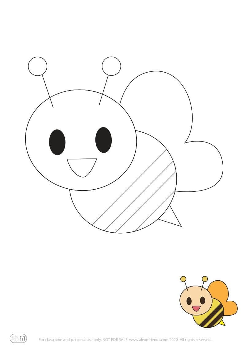 Learning activity for kids. Free printable coloring page of a bee.