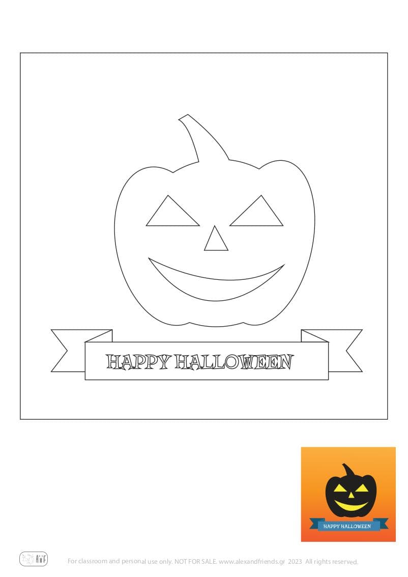 Halloween. Free printable coloring page for kids. Pumpkin.