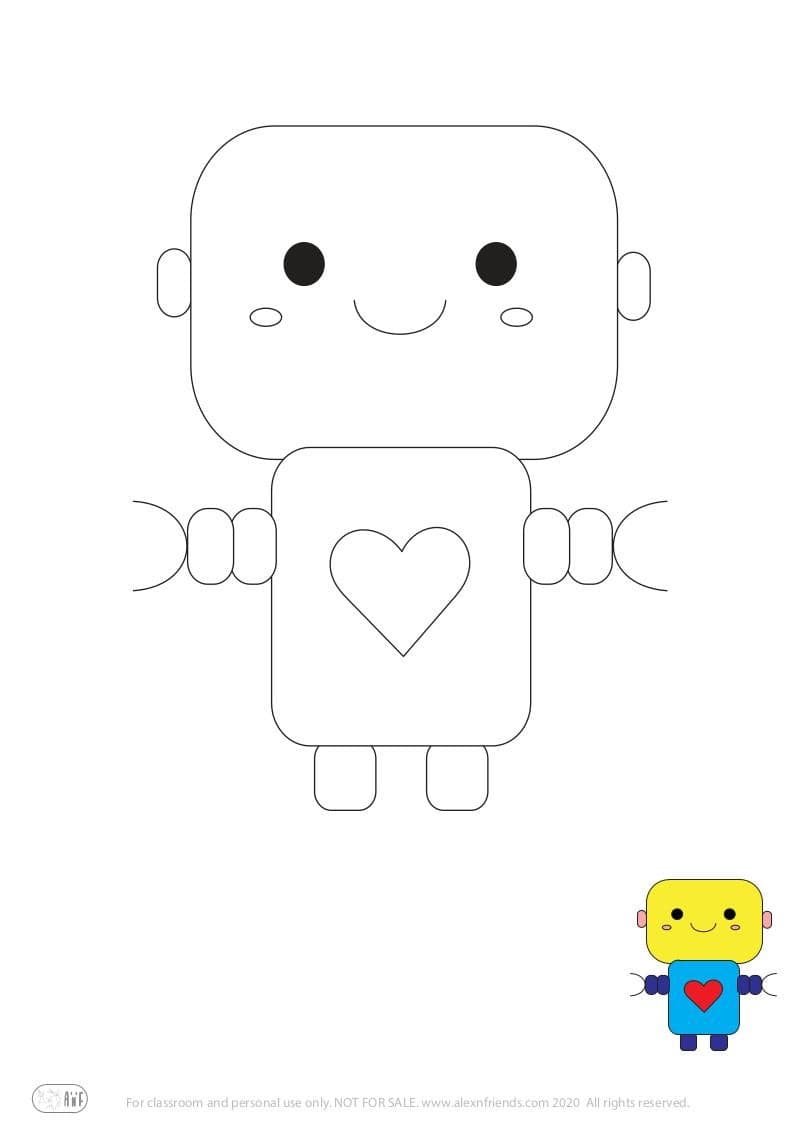Learning activity for kids. Free printable coloring page of a robot