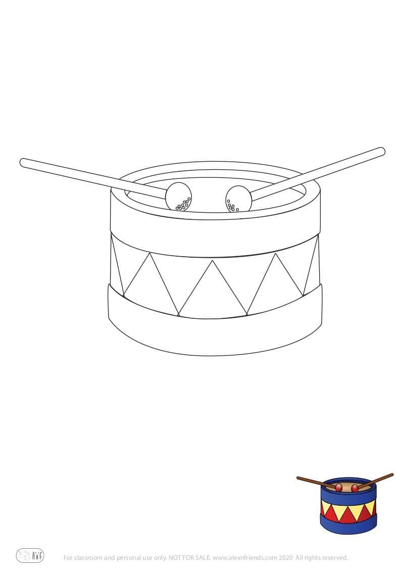 Learning activity for kids. Free printable coloring page of drums