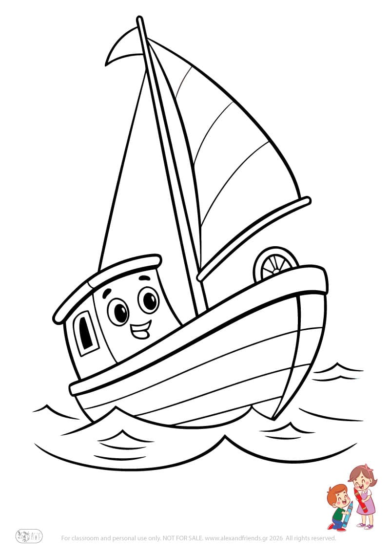Boat. Simple coloring page printable for toddlers and preschoolers