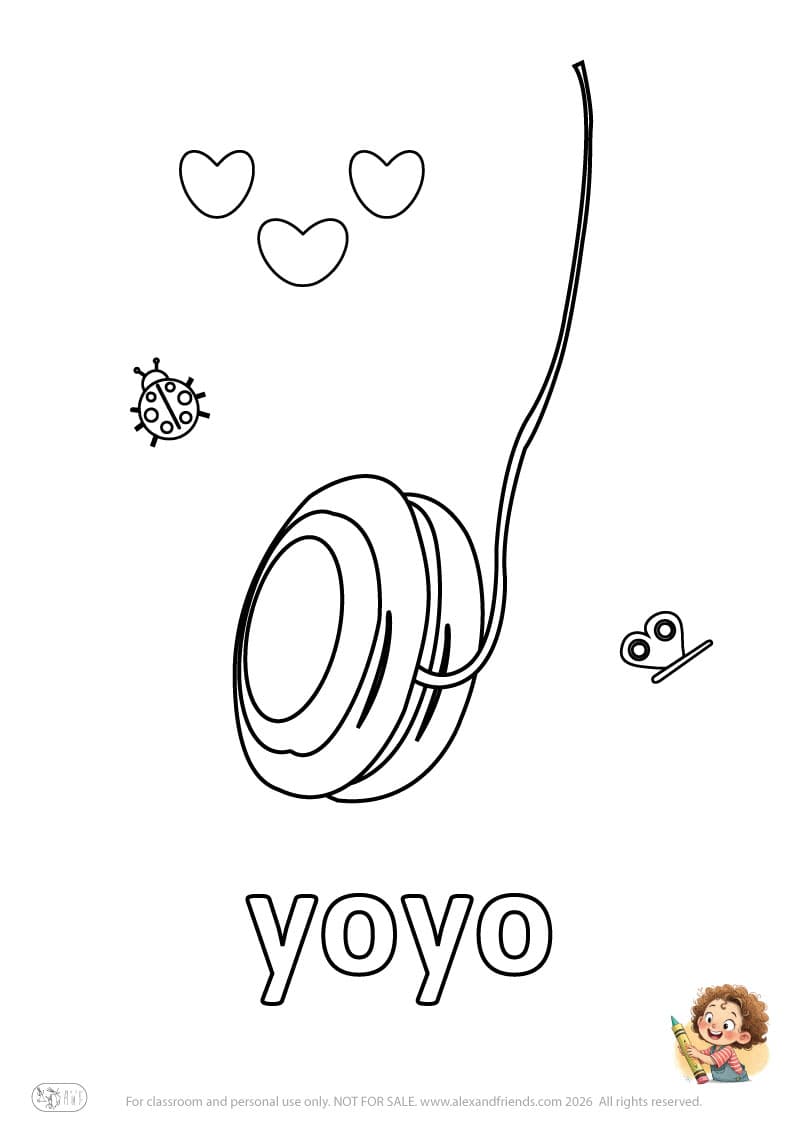 Letter y - yoyo. Printable English alphabet coloring pages for children learning letters