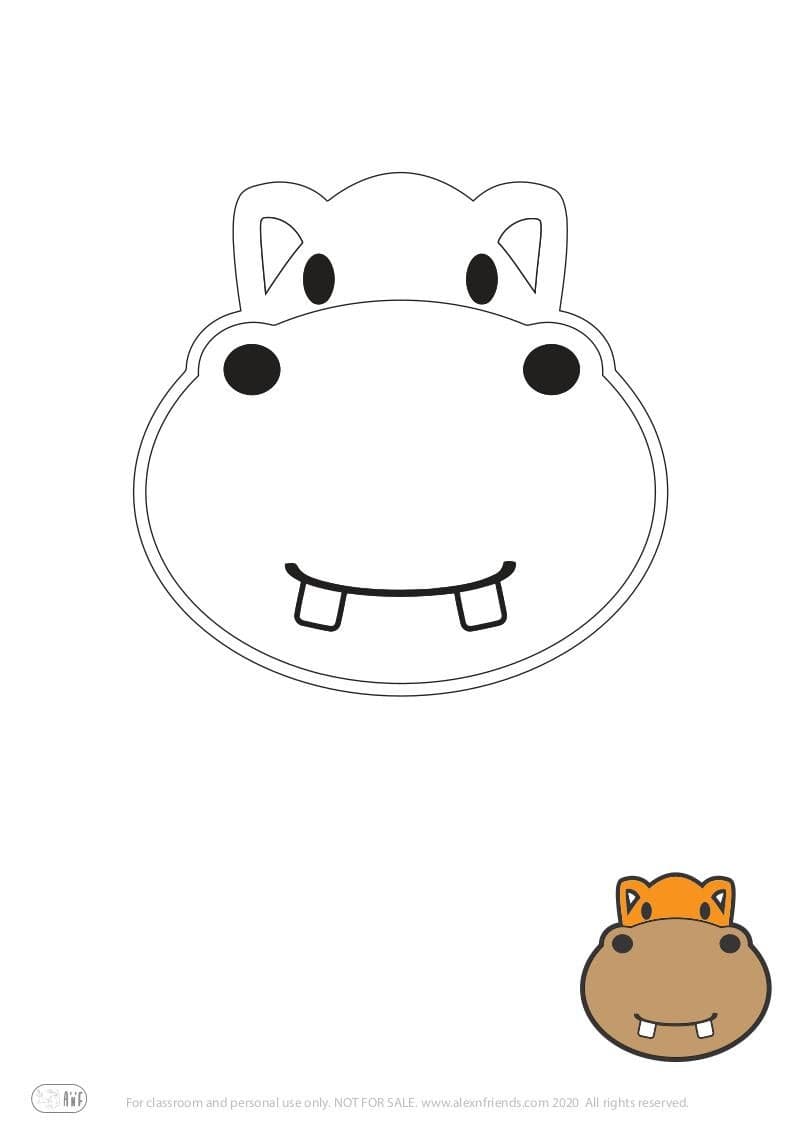 Learning activity for kids. Free printable coloring page of a hippo.