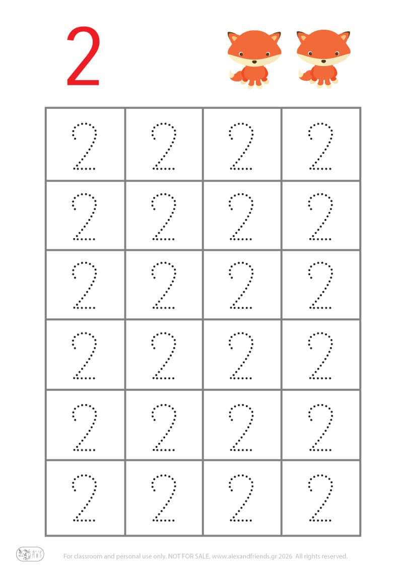 Number 2 line tracing. Educational and fun number tracing activity for preschool kids