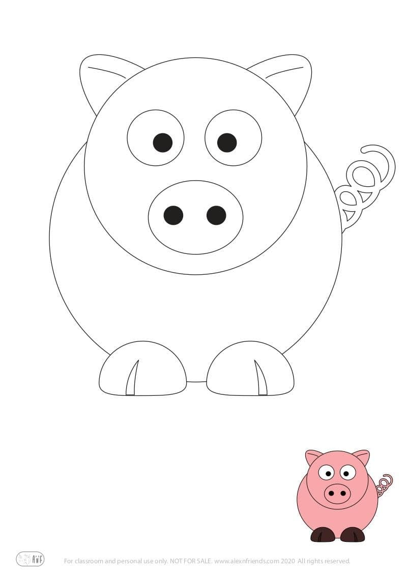Learning activity for kids. Free printable coloring page of a pig