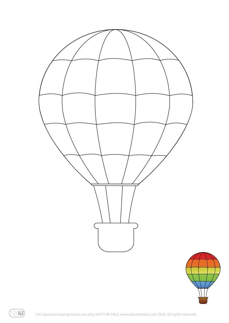 Learning activity for kids. Free printable coloring page of an air balloon