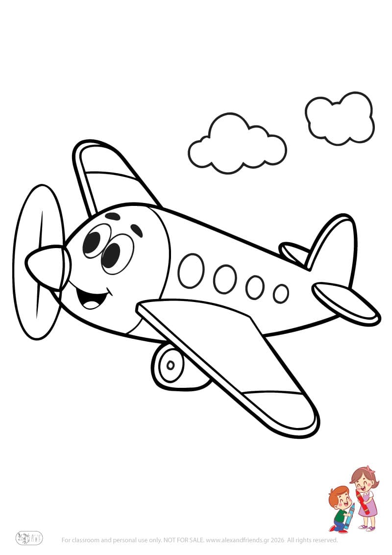 Airplane. Simple coloring page printable for toddlers and preschoolers