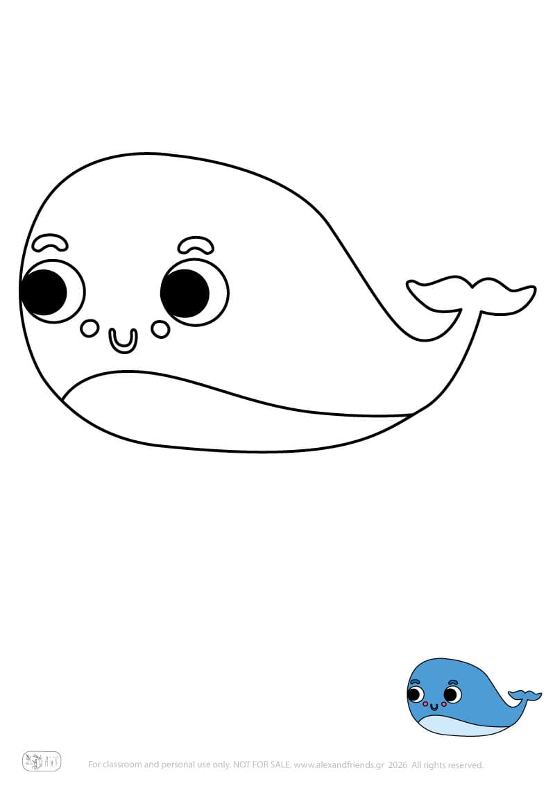 Whale. Printable animal coloring pages for preschoolers collection – Alex'n'Friends