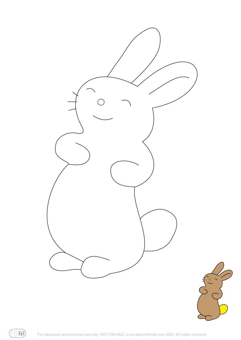 Free printable coloring page  for Easter for kids. Happy Bunny.