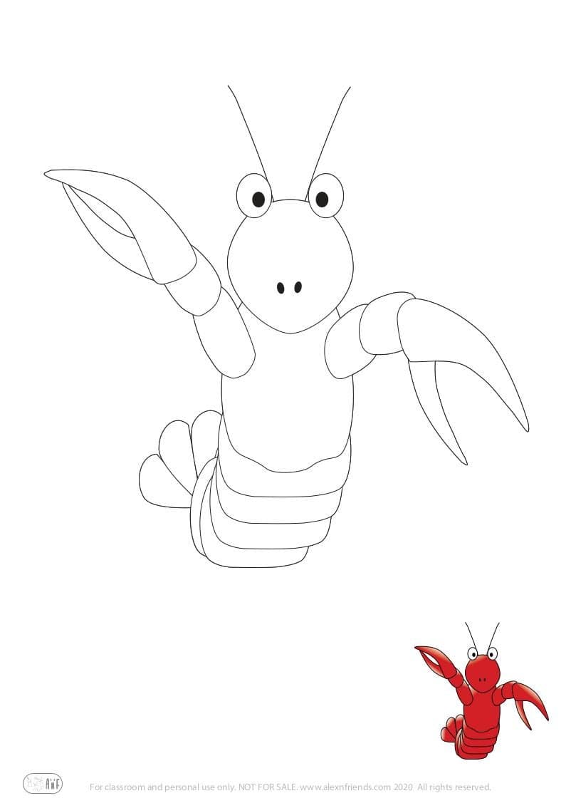 Learning activity for kids. Free printable coloring page of a lobster