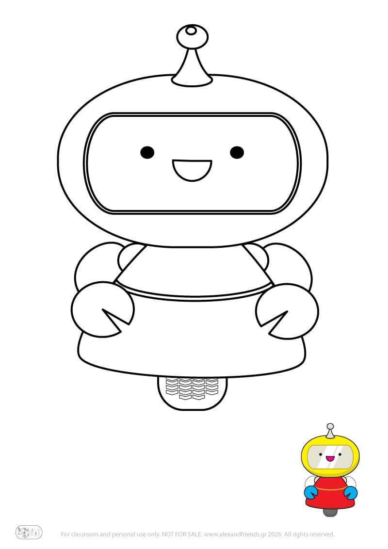 Εκπαιδευτική δραστηριότητα για παιδιά. Δωρεάν εκτυπώσιμο φύλλο ζωγραφικής με ρομπότ