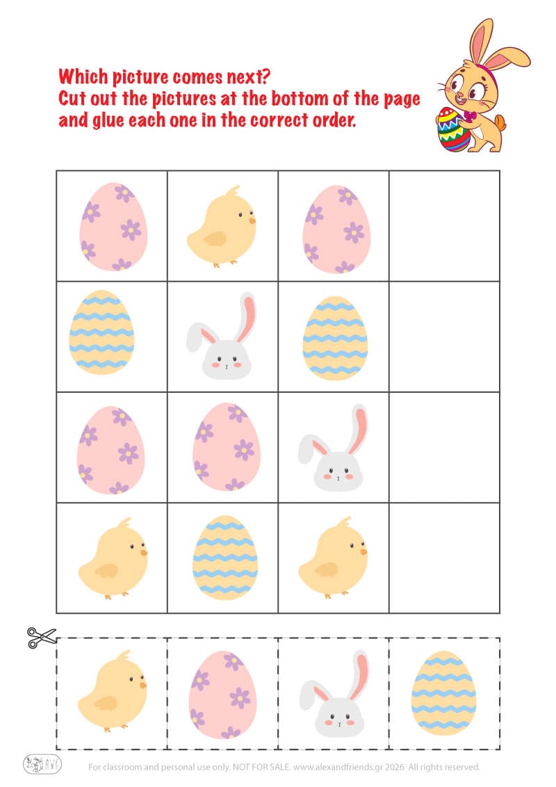 The correct order. Printable Easter preschool worksheet 