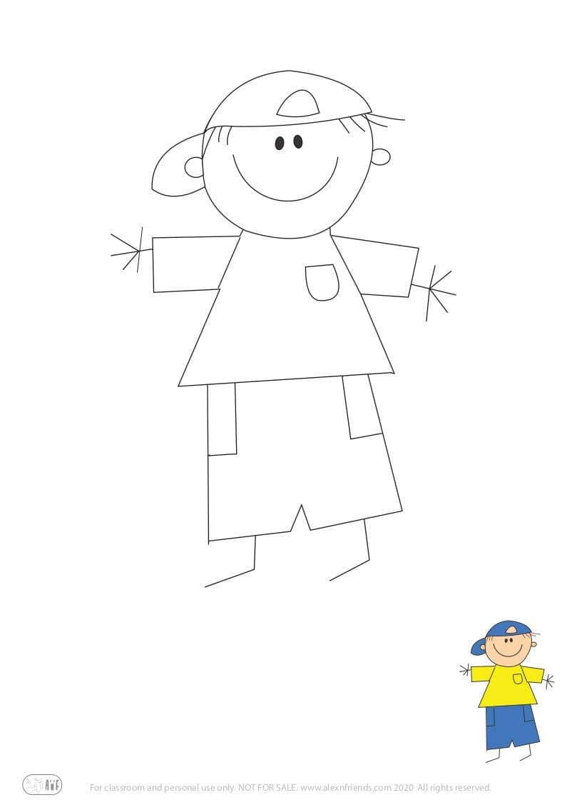 Learning activity for kids. Free printable coloring page of a boy