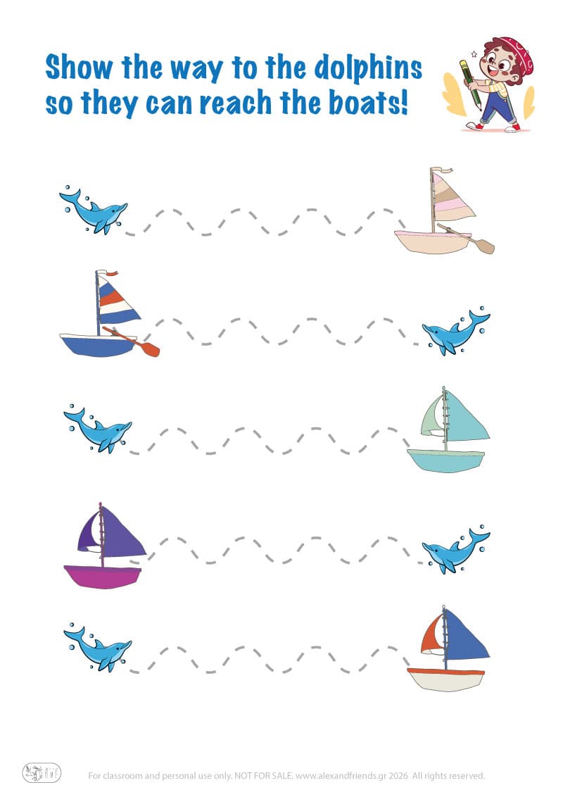 Boats and dolphins - Pre-writing exercise