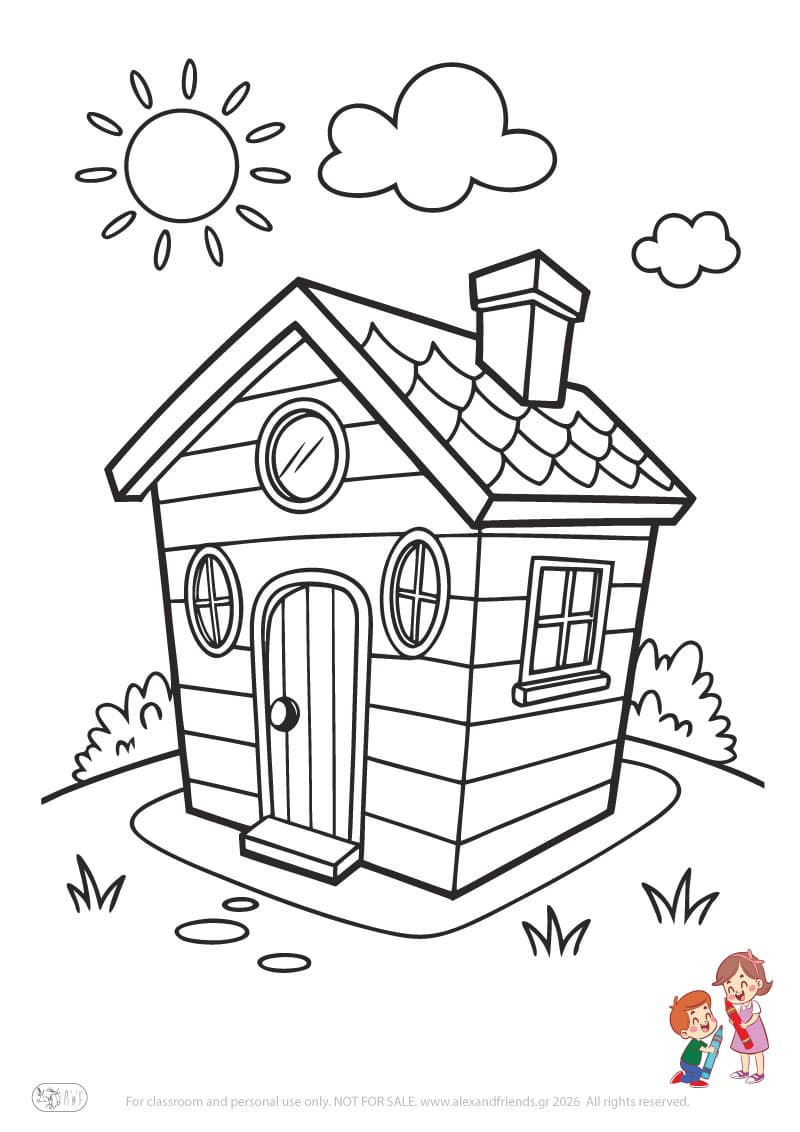 House. Simple coloring page printable for toddlers and preschoolers