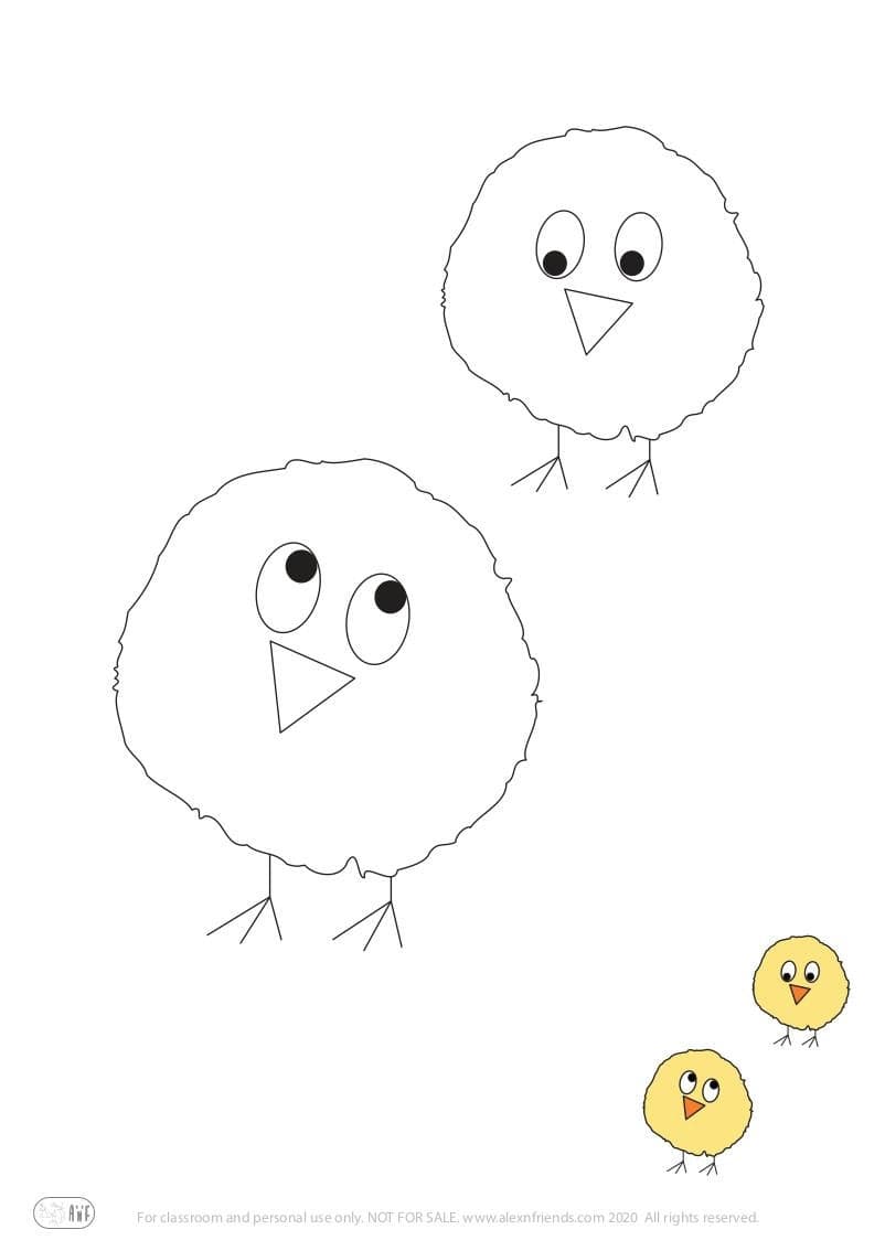 Free printable coloring page for kids for Easter. Chicks.