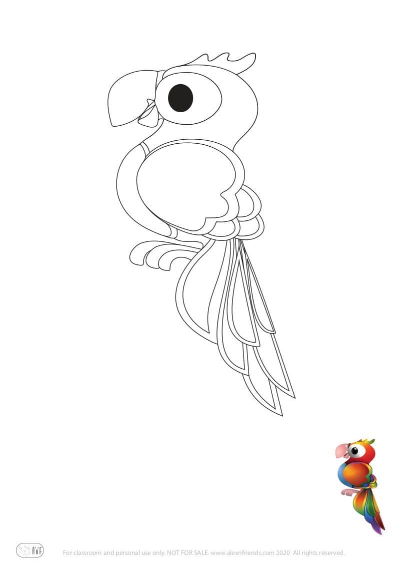 Learning activity for kids. Free printable coloring page of a parrot