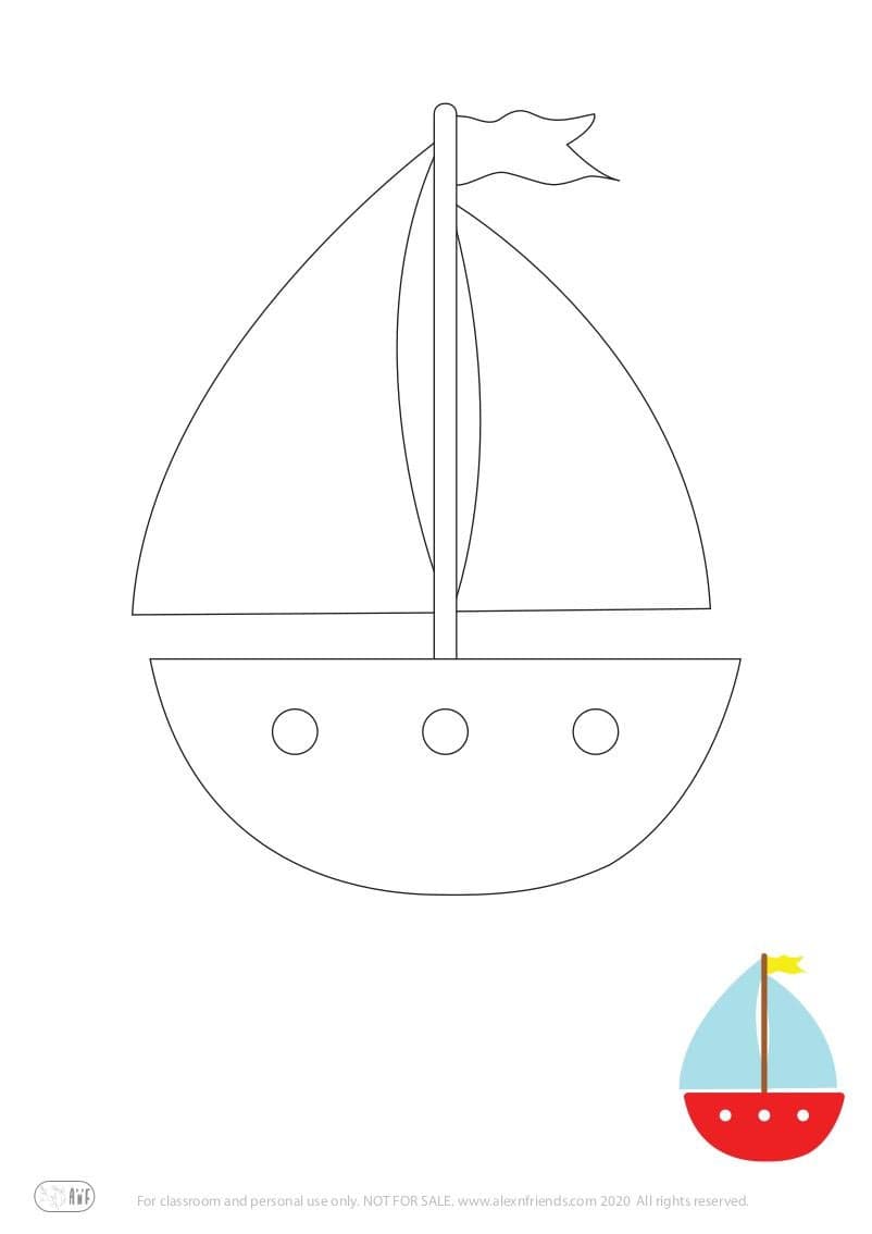 Learning activity for kids. Free printable coloring page of a boat