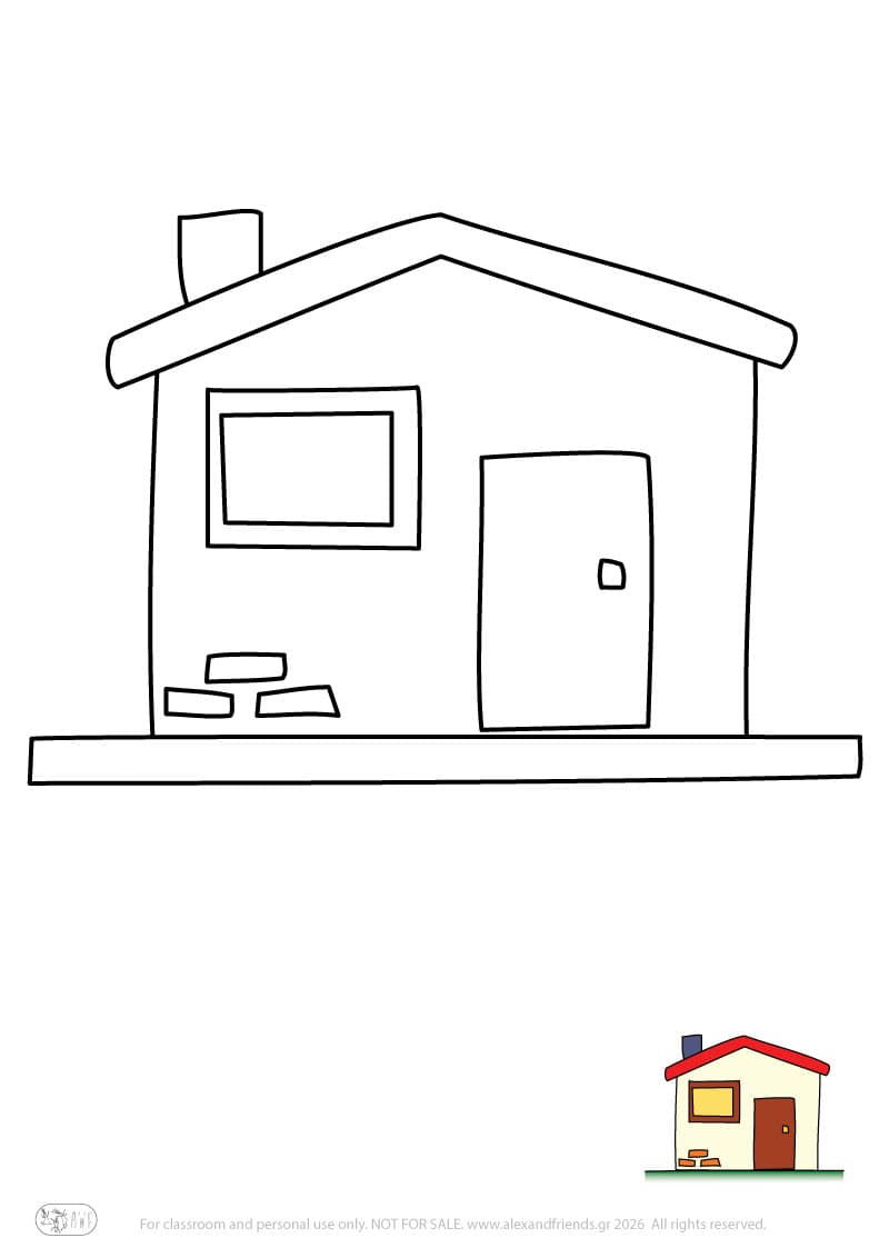 Εκπαιδευτική δραστηριότητα για παιδιά. Δωρεάν εκτυπώσιμο φύλλο ζωγραφικής με σπίτι