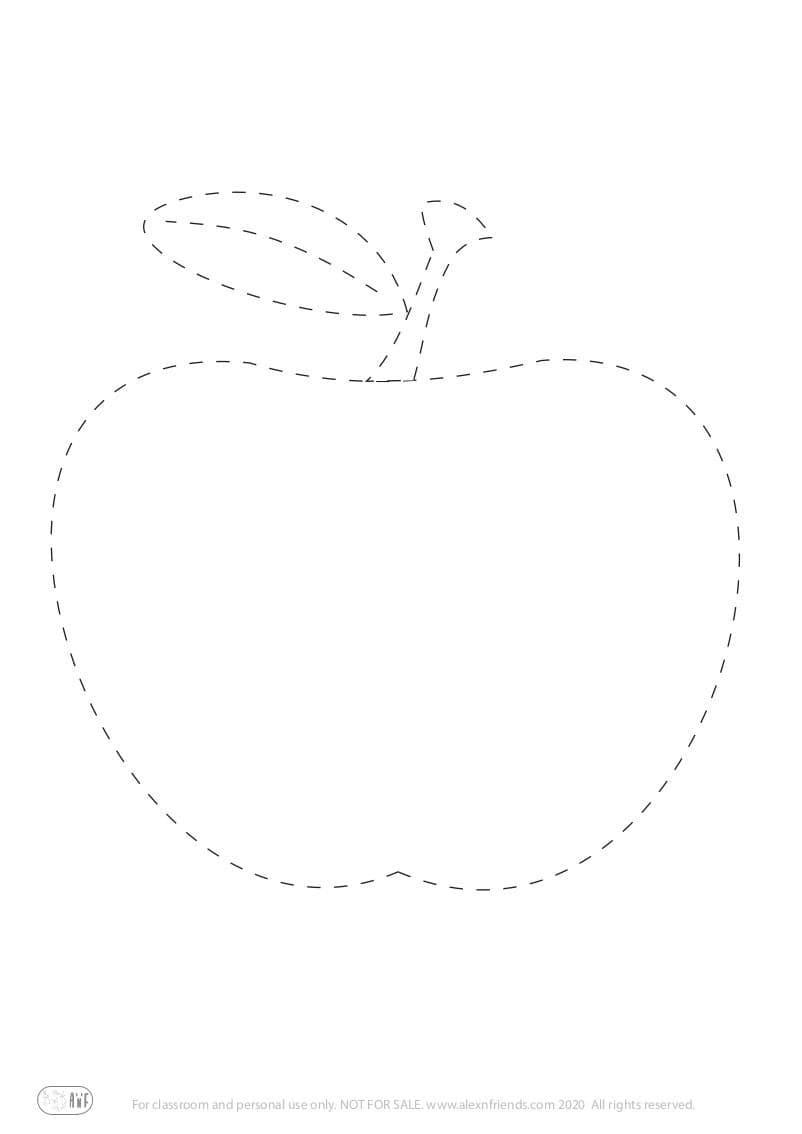 Free printable pre-writing worksheet for preschoolers. An apple.