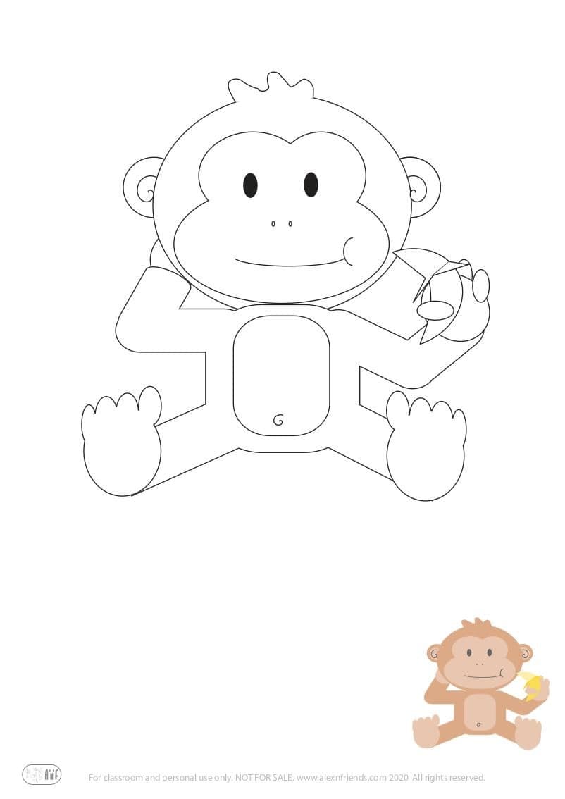 Learning activity for kids. Free printable coloring page of a monkey