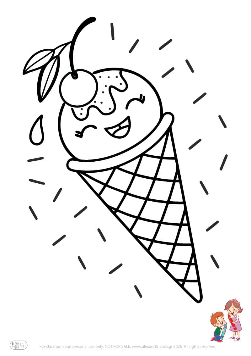 Ice cream. Simple coloring page printable for toddlers and preschoolers