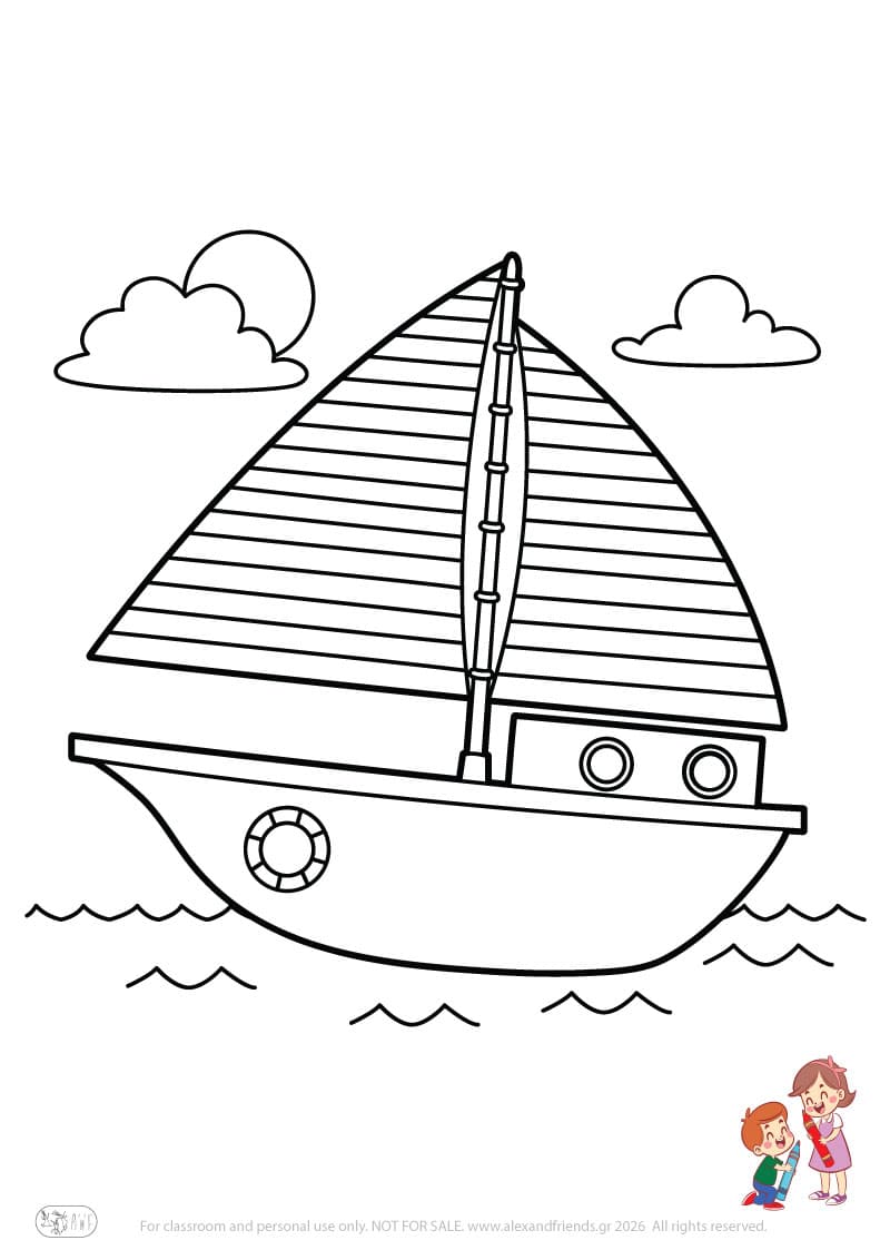 Boat. Simple coloring page printable for toddlers and preschoolers