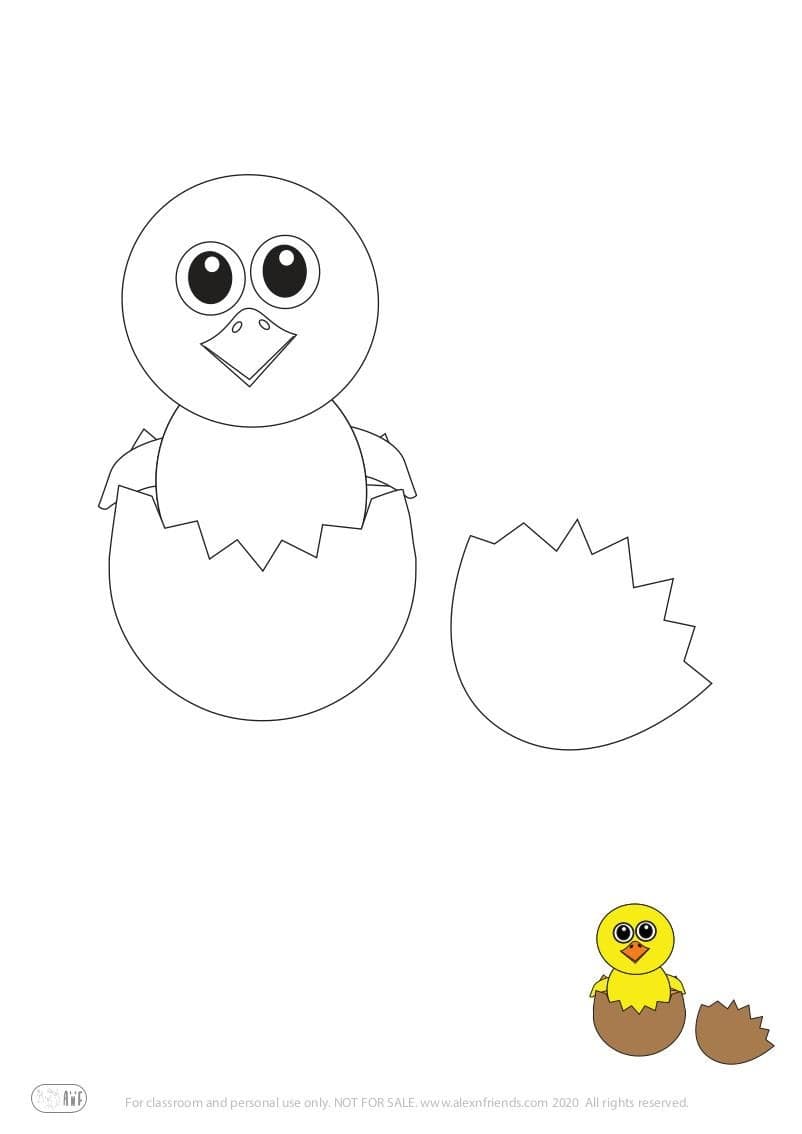 Free printable coloring page for kids for Easter. Chick and egg.