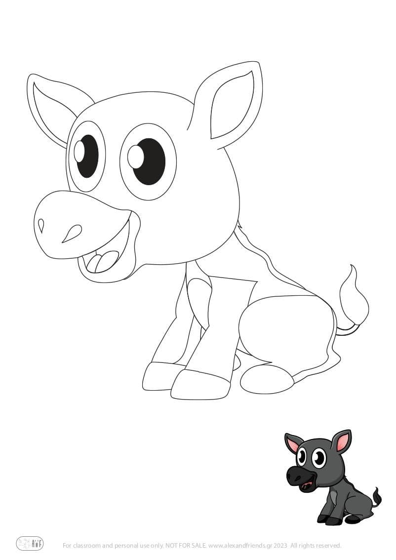 Free Coloring Pages for kids toddlers preschool kindergarten. Donkey.