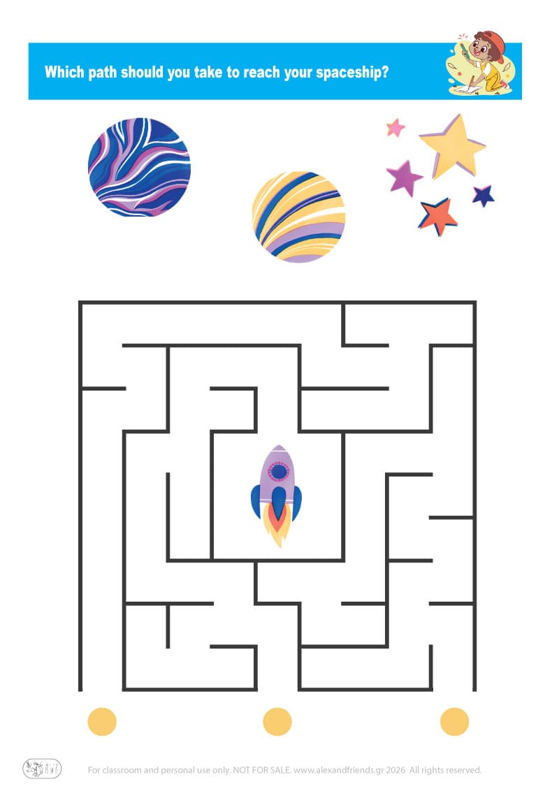 Educational activity for preschoolers. Free printable maze.