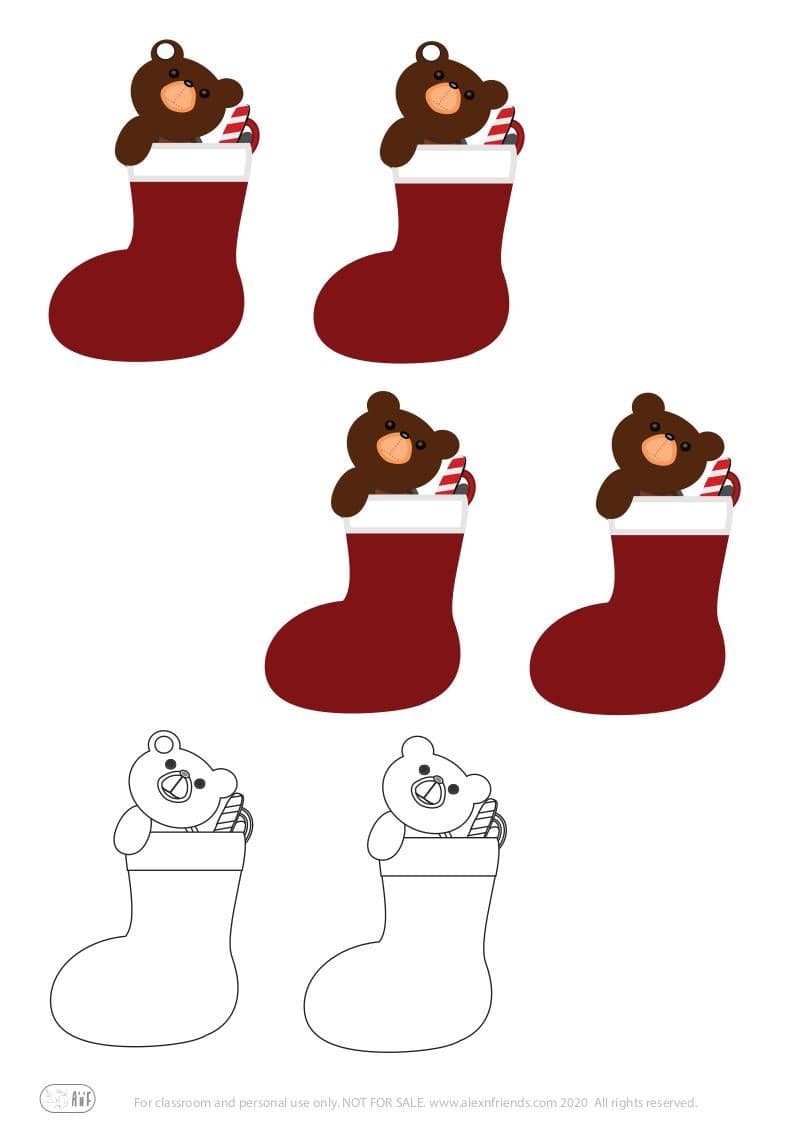 Free printable craft for kids. Christmas and New Year's. Christmas stocking.