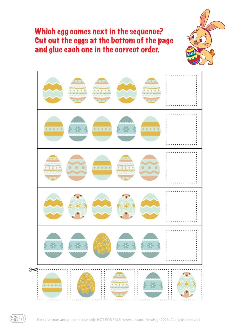 The correct order. Printable Easter preschool worksheet 