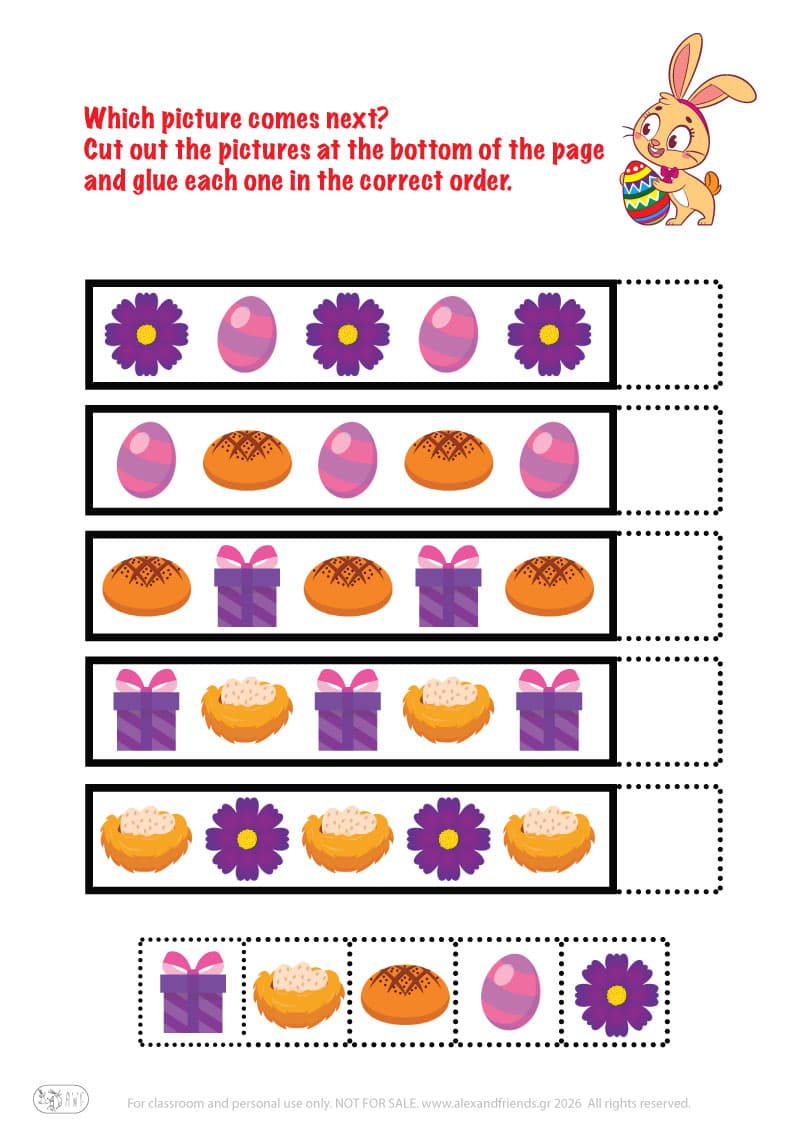 The correct order. Printable Easter preschool worksheet 
