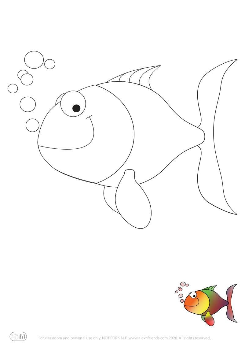 Learning activity for kids. Free printable coloring page of a fish