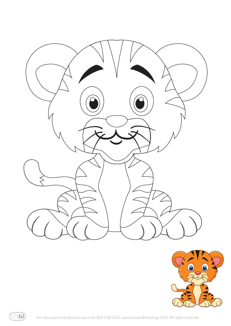 Free Coloring Pages for kids toddlers preschool kindergarten. Tiger.